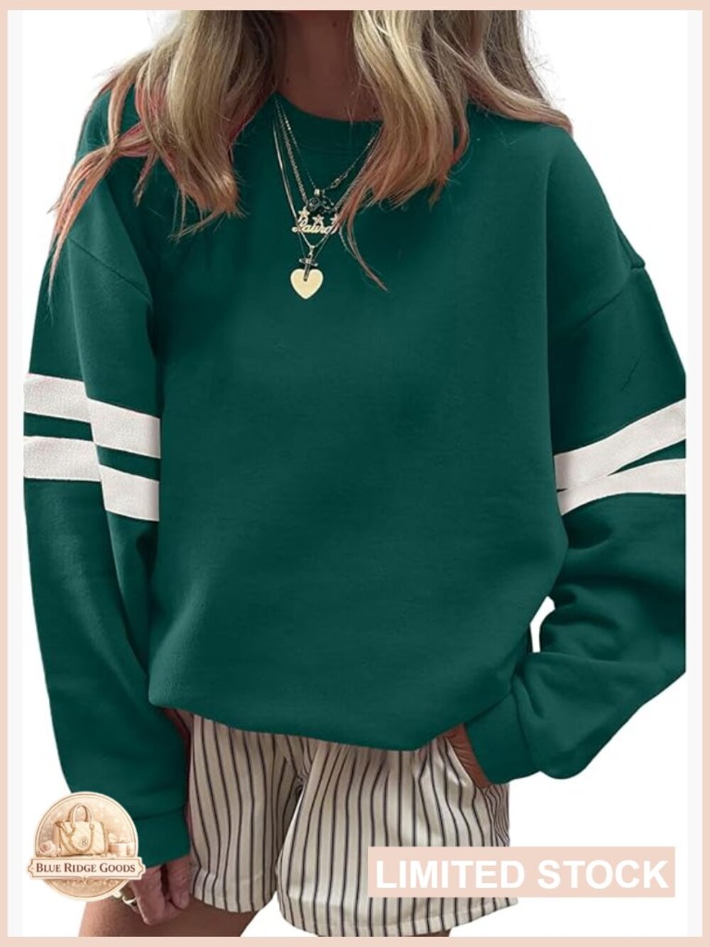 Varsity Striped Oversized Sweatshirt Crewneck Long Sleeve Casual Pullover Top